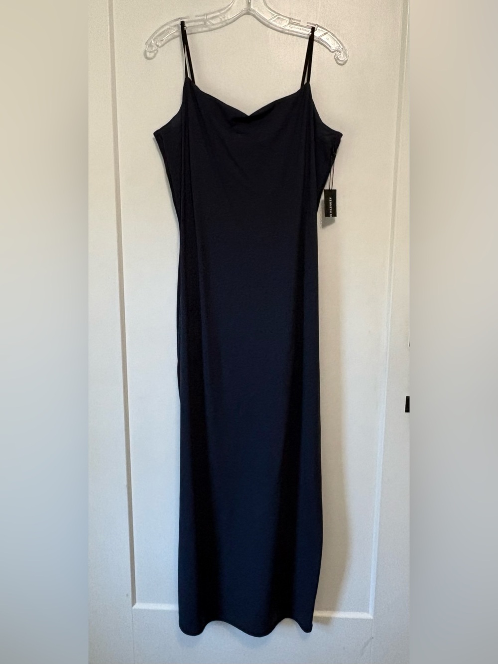 Kenneth Cole Maxi Slip Dress XL Dark Navy Blue Athletic Stretch Cowl Neck NWT